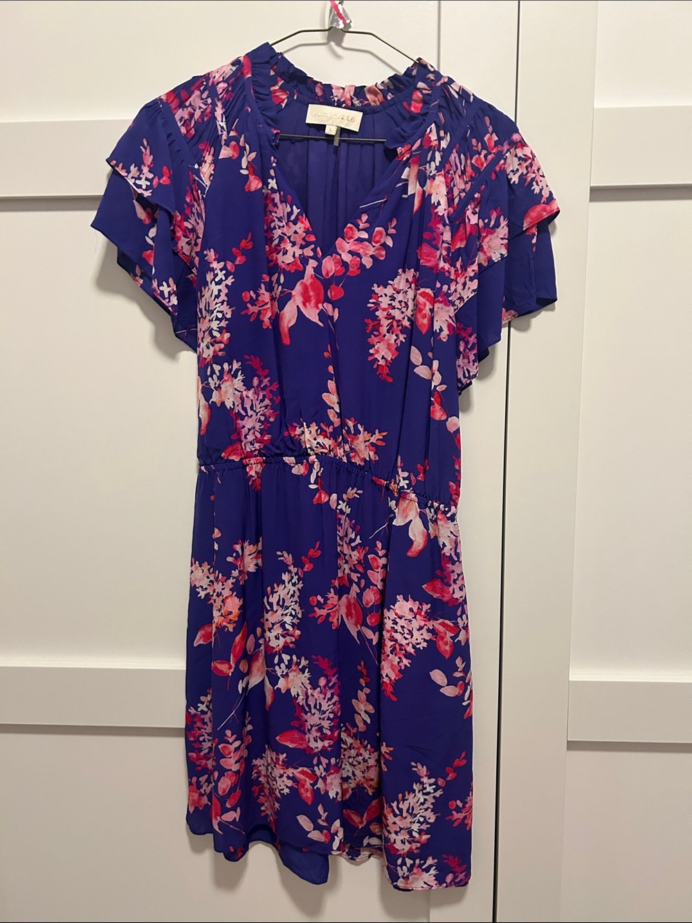 Caballero purple and pink floral dress, lined with pockets, small